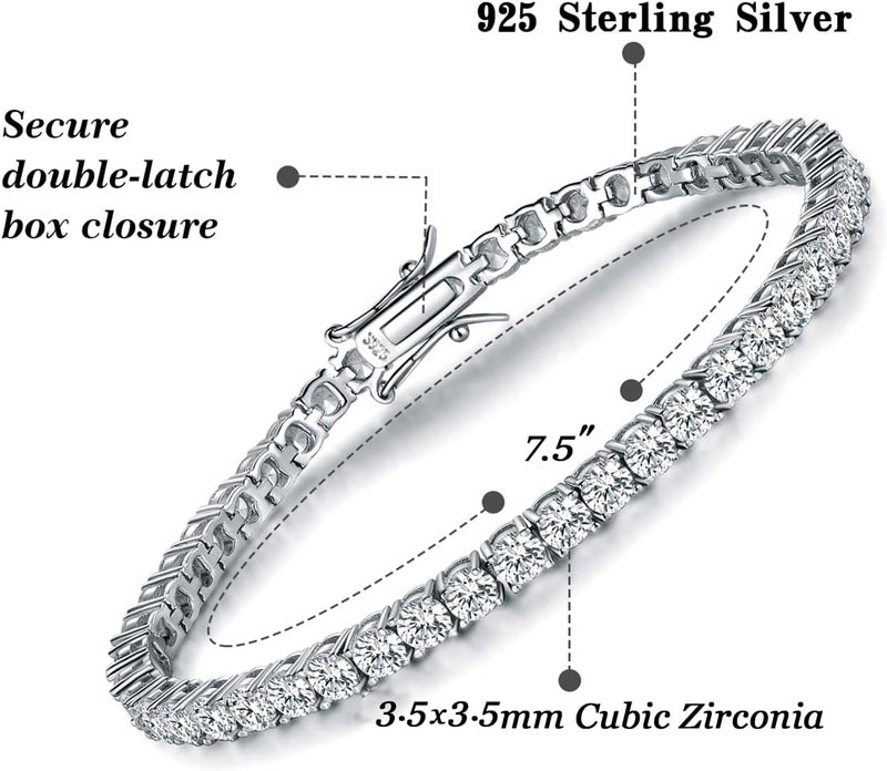 TIKJE 925 Sterling Silver 2-7mm Cubic Zirconia Classic Tennis Bracelet | White Gold Bracelets for Women | Size 6-8.5 inches - Image 2